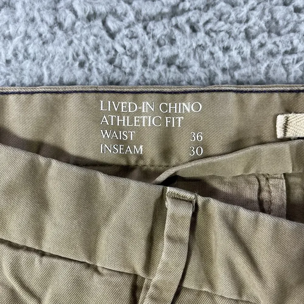 Banana Republic Lived-In Chino Pants 36x30 Athletic Fit Stretch Khaki Tan Mens